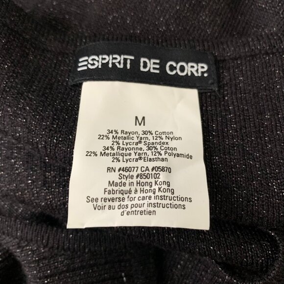 Vintage 90s Esprit Ribbed Knit Mini Dress M Black Metallic Spaghetti Straps - Picture 9 of 9